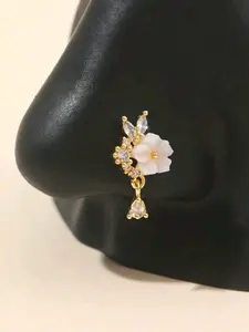 Floral Nose Stud for Women, Casual Style with Zircon, Perfect for Vacation/daily Wear, All-Season Fashion Jewelry, Nose Piercing Jewelry
