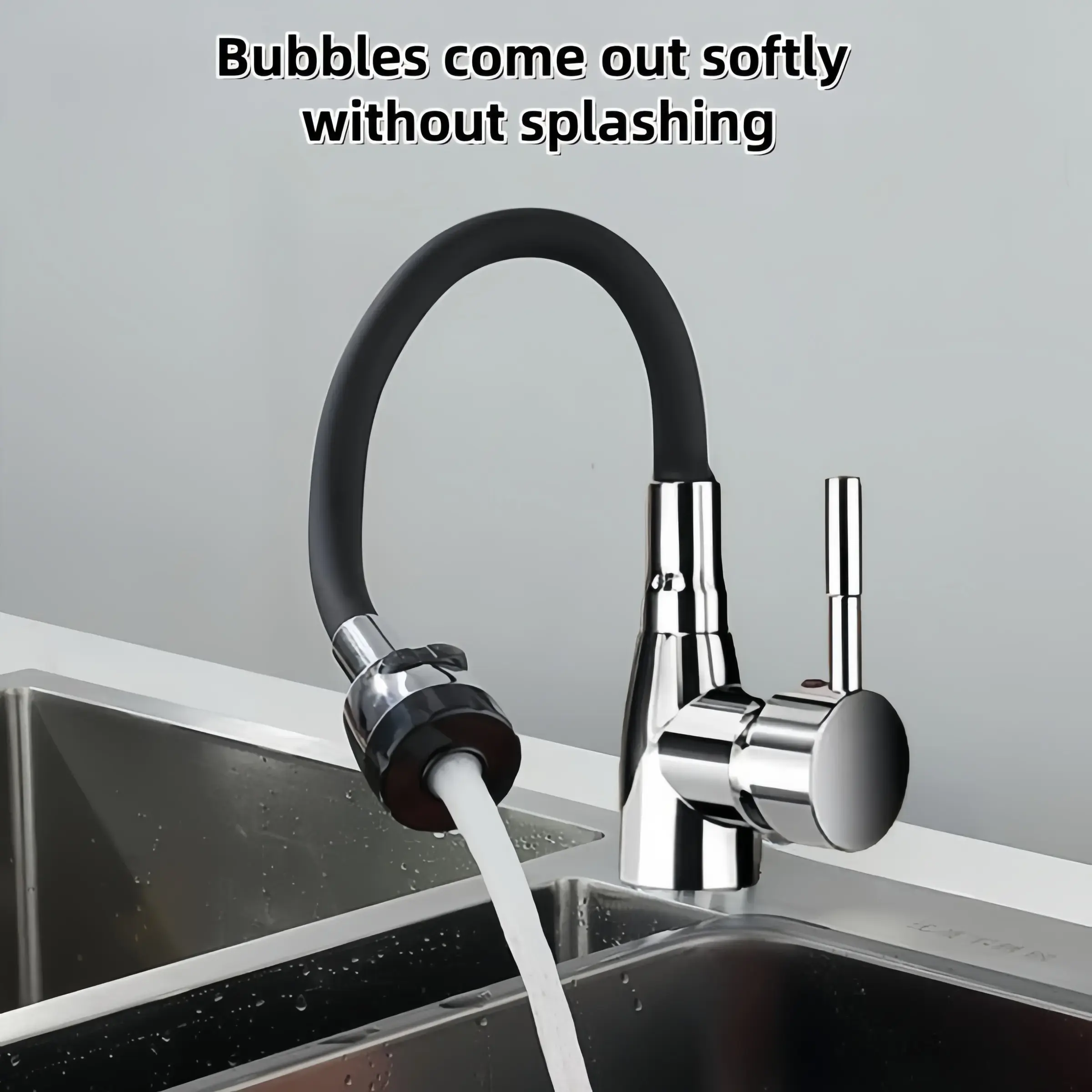 Stainless Steel Kitchen Pull-Out Cold Hot Water Faucet, Extendable Rotating Sink Basin Dishwasher Splash Proof Tap, High Arc Faucet