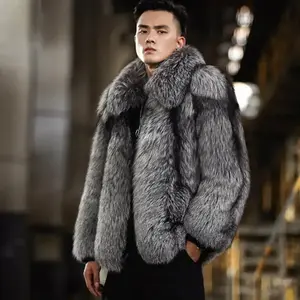 Men's windproof faux fur coat with faux fur lining, full zipper winter jacket, loose casual jacket, square neck short warm jacket, suitable for men and teenagersRAIMENTRY