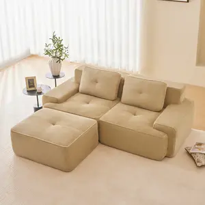 Eyisean 80.3" Corduroy Boneless Loveseat Couch, Modern 2-Seater Modular Sectional Sofa with  Ottoman & Tufted Design, Comfy Deep Seat Cloud Couch with Pearl-Like Piping, No Assembly Required for Living Room
