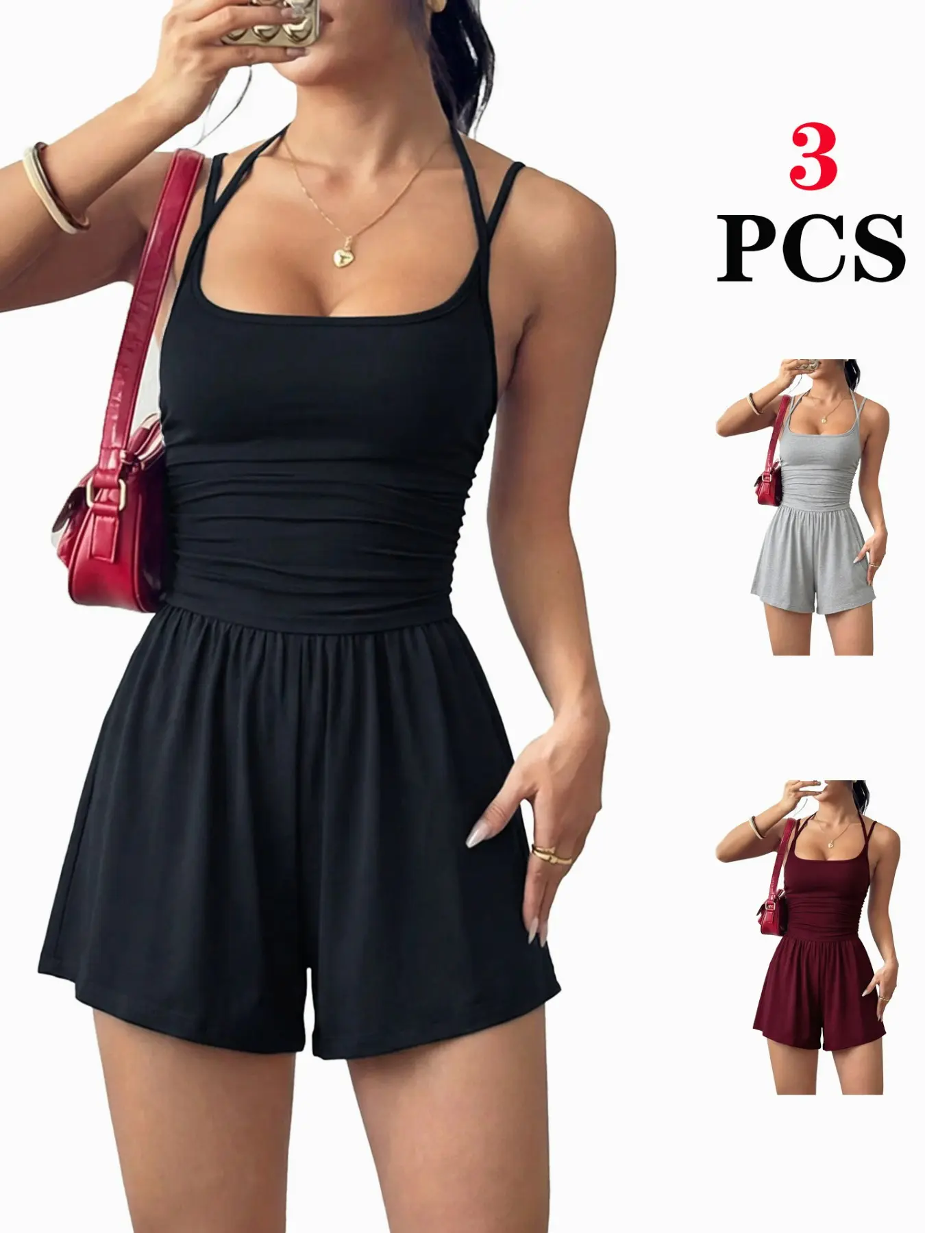 Women's 2026 Versatile Casual Fitted Backless Jumpsuit, Spaghetti Strap Smocked Bodice Flattering Slim Fit Elegant One-Piece Romper for Club Evening Date Vacation Daily Wear Women's 2026 Versatile Casual Fitted Backless Jumpsuit, Spaghetti Strap Smocked Bodice Flattering Slim Fit Elegant One-Piece Romper for Club Evening Date Vacation Daily Wear