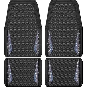 Colorful Changing Car Floor Mats Diamond Floor Mats Full Set Non-Slip 3D Diamond Waterproof Universal Decorative Fit Inner Lining Shiny Crystal Sparkling Rhinestones for Girls Women SUV Sedan Truck Colorful