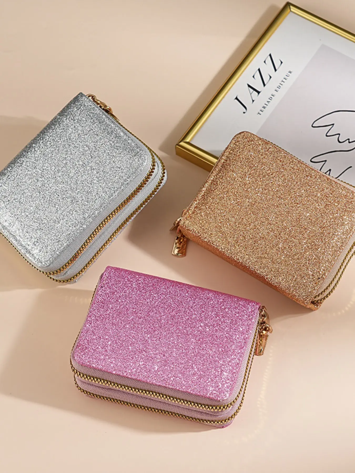 Double Zipper Accordion Card Holder, Starry Glitter Card Case, Multi-Card Slot ID Wallet, Fashionable Women's Card Clip, Glossy Card Bag, Zipper Card Slots, Perfect Gift