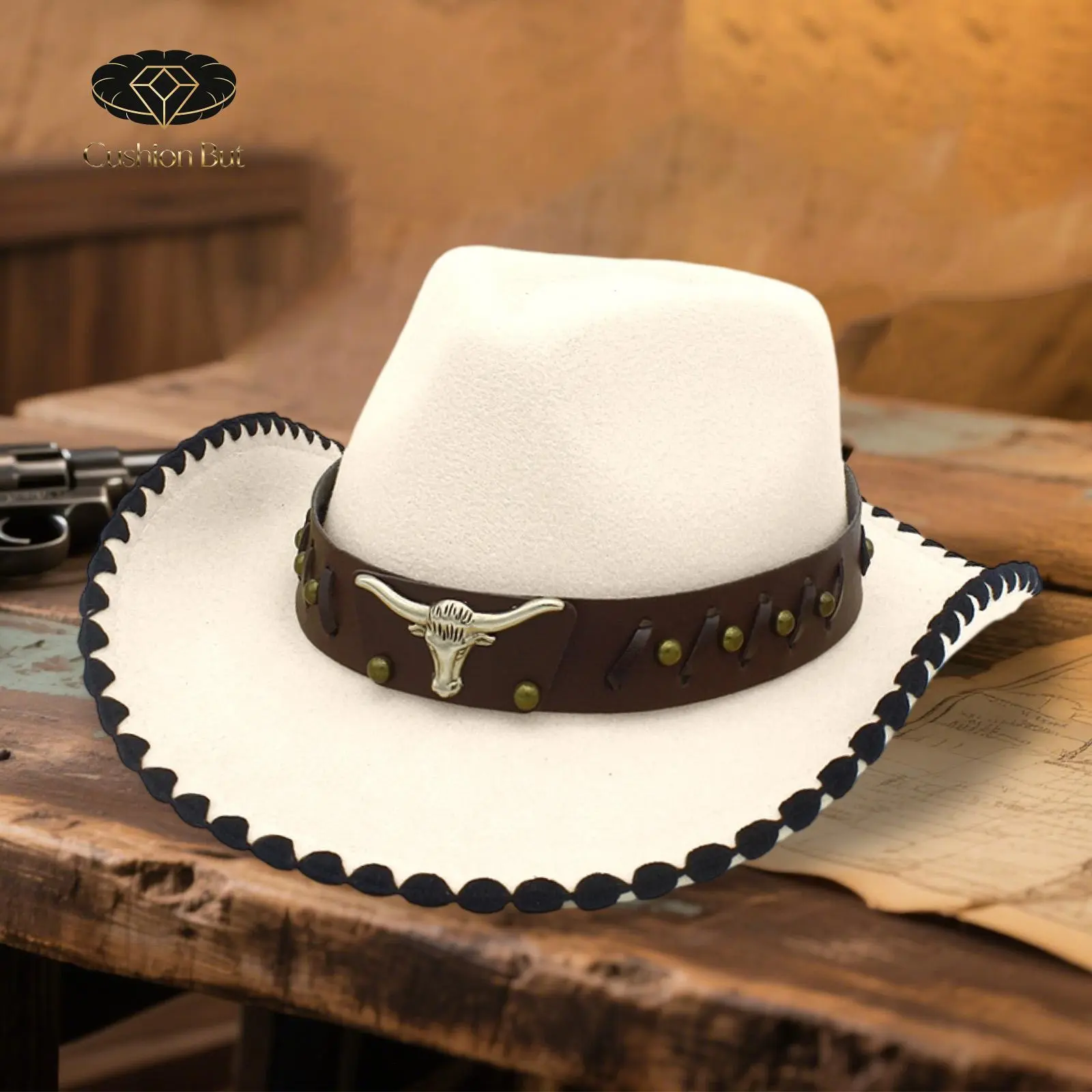 Retro Carnival Cowgirl Hat for Women Men Bull Head Leather 