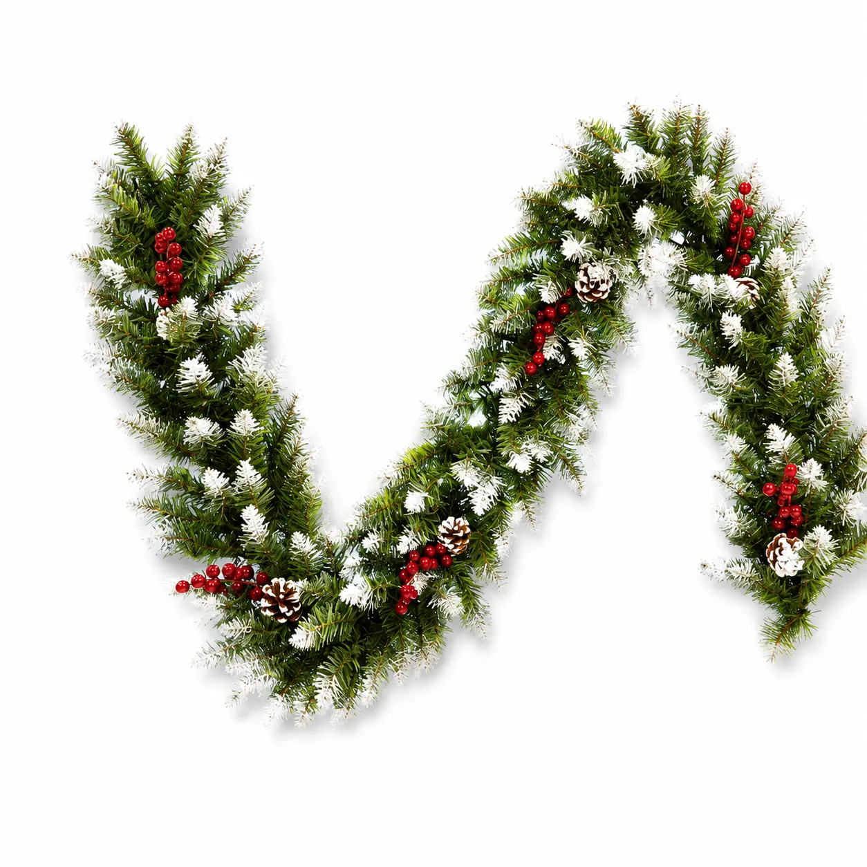 Perfect Holiday 6FT Snow Flocked Camdon Fir Garland with Pine Cones & Berry Clusters Christmas Garland Décor