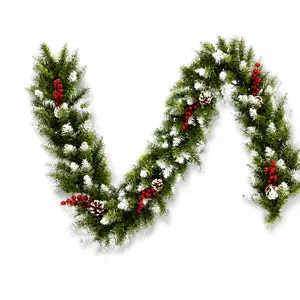 Perfect Holiday 6FT Snow Flocked Camdon Fir Garland with Pine Cones & Berry Clusters Christmas Garland Décor