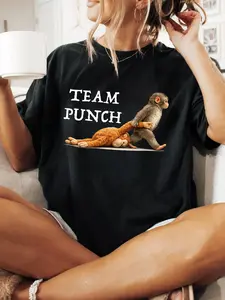 Viral monkey pattern T-shirt, Team Punch funny monkey print, monkey funny pattern loose and versatile short-sleeve, an emotional gift for animal lovers