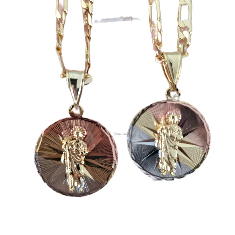 Saint Jude Thaddeus circle pendant with 24" 4mm chain gold plated