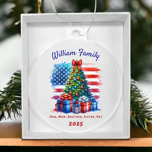 Patriotic Family Name Christmas 2024 Personalized Acrylic Ornament Gift Friend Decor Decoration christmas  ornaments  2024