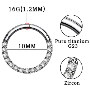 OIDEA G23 Titanium Seamless Hoop Ring 16G Cubic Zirconia Rhinestone Diamond Cartilage Nose Body Piercing Jewelry 10mm Hypoallergenic