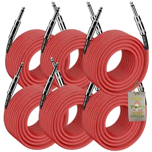 6 PACK -  Speaker Cables by FAT TOAD | 50FT DJ PA Professional Pro Audio Red Patch Cords | 1/4 to 1/4 Quarter Inch Male Jack 12 AWG Gauge Wire for Amp, Music Studio Recording & Performance Stage Gear