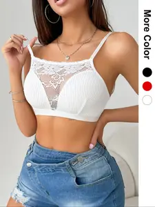 Women's Lace Patchwork Wireless Bra, Floral Lace Bralette, Fashion Comfortable Ladies' Lingerie Underwear, Elegant Feminine Spring Women's Clothing, Valentine's Day Gift Idea, White