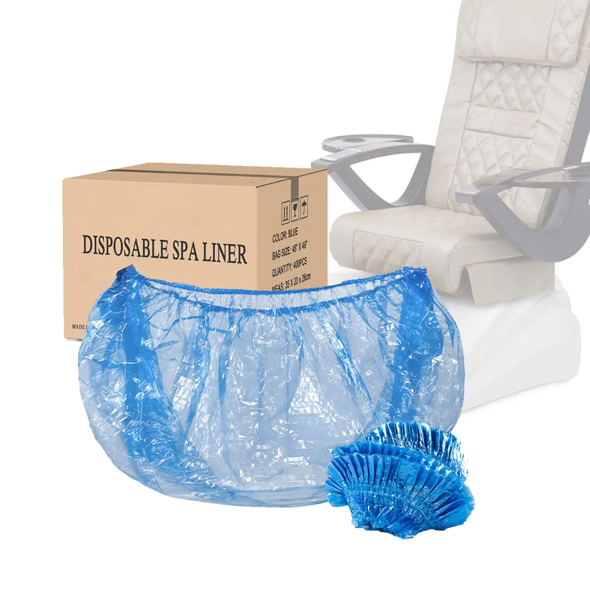 TP Plastic Disposable Pedicure Spa Liners – 48in x 48in x 9.5mic – One Size Fits Most – Blue, 400-Count – Durable & Leak-Resistant for Salons & Spa
