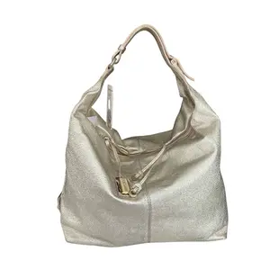 Pre-owned JIMMY CHOO Leather Shoulder Bags Y2K Metallic GHW Aged Golden Foil XL Hobo