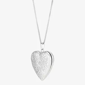 Sterling Silver Diamond-Set Floral Heart Locket