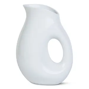 tagltd Large Whiteware Oval Pitcher - 72oz Porcelain Beverage Server, Hand Wash Only, Everyday Use, 9.7" H x 7.5" L x 5.7" W