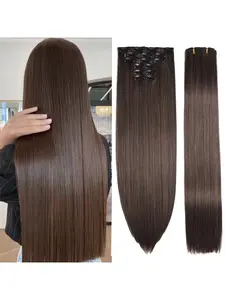 Clip In Long Straight Synthetic Hair Extension 24 Inch 6PCS 140g Thick Hairpieces Natural Soft Synthetic Fiber Double Weft For Women Synthetic Extensions