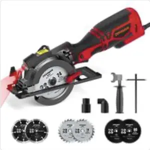 DOVAMAN Circular Saw, 5.8A 4-1/2" w/Laser, Auxiliary Handle, 6 Saw Blades(4½", 4¾") Max Cutting Depth 1-11/16", Wood, Soft Metal, Plastic, Tile-MCS01A
