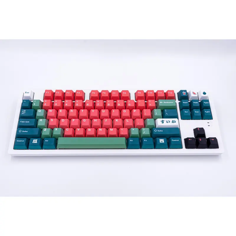 SUIKA Keycaps - Red & Green keys for mechanical keyboard - decor for pc gaming and work from home desk setups - gifts for gamers