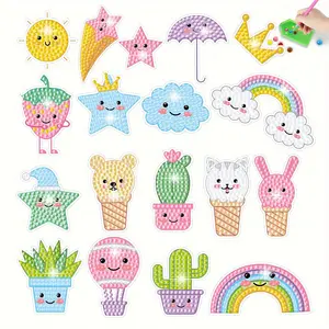 Cartoon Animal & Plant Themed DIY Diamond Arts Colorful Painting Sticker, 18pcs/set Round Acrylic DIY Craft Decals, Mobile Phone Water Bottle Decoration, Diamond Painting Kits