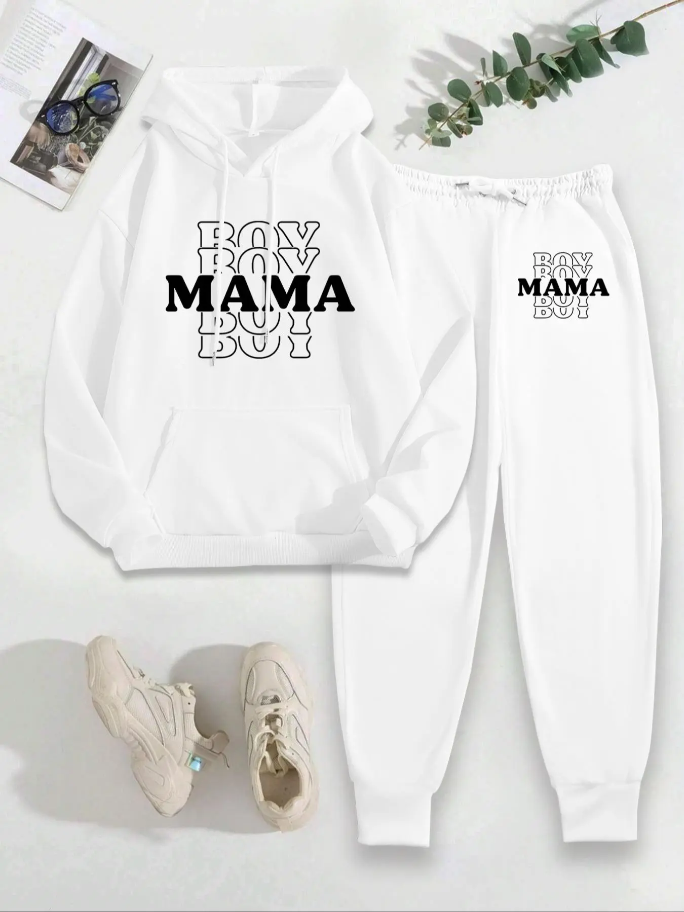 Two-piece Set Women's Letter Print Drop Shoulder Pocket Hoodie & Drawstring Waist Sweatpants, Casual Loungewear Set, Casual Breathable Two Piece Outfits Womenswear for Daily Wear, Pants Suit Sets for Women, Ladies Fall & Winter Clothes
