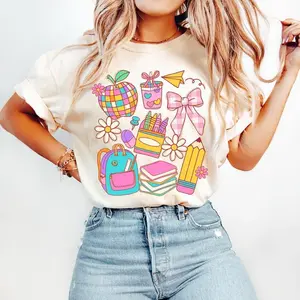 Comfort Colors Preppy Teacher Coquette Shirt, First Day of School , Back to School Shirt Design, Little Girl School Shirt Design, Teach Love Inspire Tee for Women - Clothes