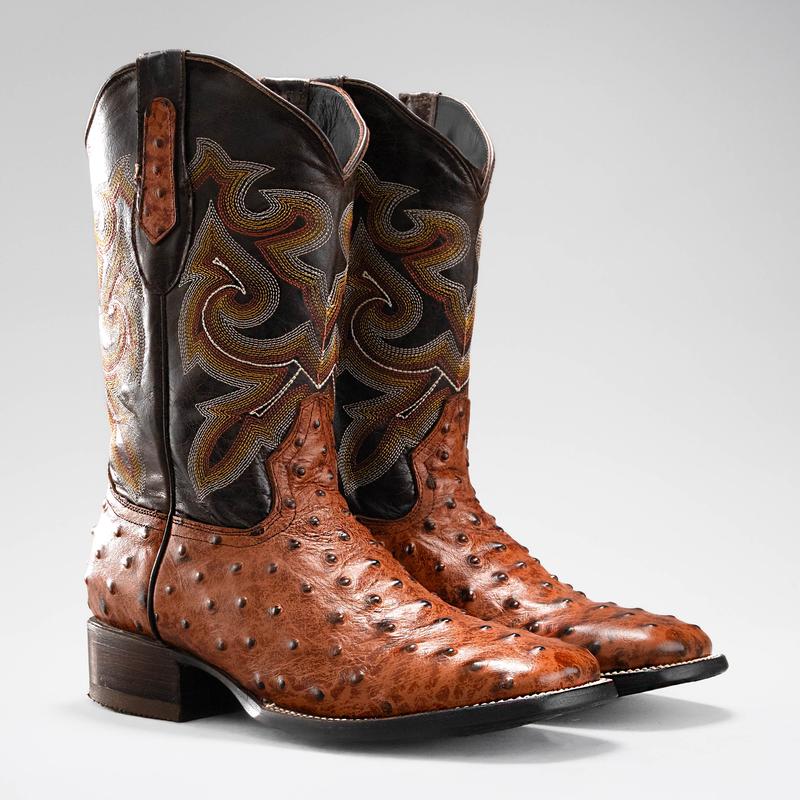 Cowboy Square Toe Imitation Ostrich Boot Premium Leather Men Classic Boot Buttercup Ostrich Print Leather Made in Mexico