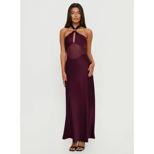 Rosario Halter Sheer Maxi Dress Plum