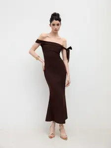 Cider Off-shoulder Asymmetrical Bowknot Mermaid Maxi Dress