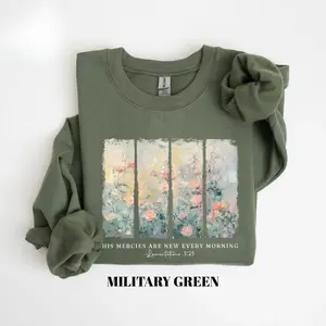 Christian Shirt His Mercies Are New Every Morning Bible Verse Sweatshirt, Religious Women Gift Floral Jesus Sweatshirt, Faith Christian, Gildan for Men and Women, Gift for Him or Her