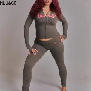 sweatpants outfit sweatpants outfit  Autumn New Letter Print Zipper Tracksuits Women Long Sleeve Slim Top And Skinny Pants Two Piece Sets Fashion 2pcs Outfits