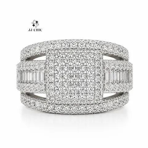 Women's Luxury Iced-Out Square Artificial Gemstone Ring, Sparkling Wide-Band Statement Fashion Jewelry Gift