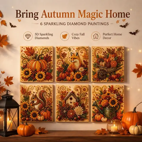 Autumn Pearl Painting Kit - Pearl Art Diy Kits for Adults Autumn (Pumpkin)|   7.9 * 7.9-inch Beginner-Friendly Crafting with Selected Fall Scenes, a Relaxing DIY Project for Sparkling Autumn Artwork-YY2