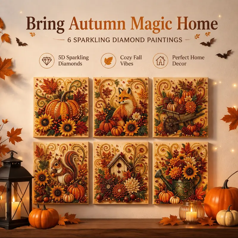 Autumn Pearl Painting Kit - Pearl Art Diy Kits for Adults Autumn (Pumpkin)|   7.9 * 7.9-inch Beginner-Friendly Crafting with Selected Fall Scenes, a Relaxing DIY Project for Sparkling Autumn Artwork-YY2