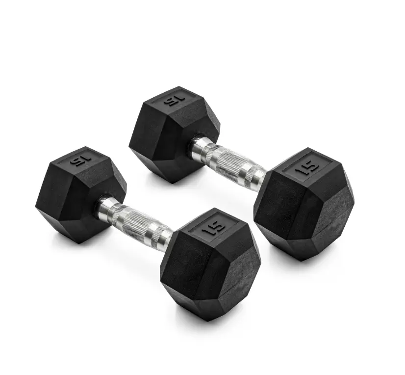 Everyday 6.8 Kg Hex Dumbbell Pair - 15 Lb Rubber Coated Floor-Protective Weights