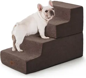 ABCPET Dog Stairs for High Bed, Dog Steps for Bed Couch Sofa, 35D Foam Extra Wide Pet Steps for Small Dogs and Cats, Pet Stairs with Non-Slip Bottom Brown