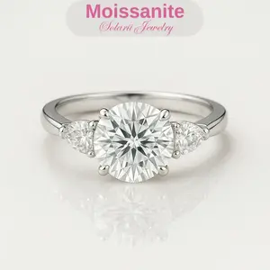 Solarii 925 Sterling Silver Three-Stone Round Cut Synthetic Moissanite Women’s Engagement Ring 4.0ct D Color VVS Synthetic Moissanite Promise Jewelry