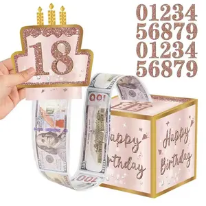 Birthday Money Draw Box, Replaceable Number Stickers, Cash Surprise Gift Box, Perfect for Birthday Parties, Elegant Princess Gift