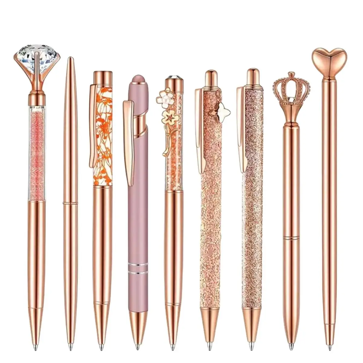 Glitter Ballpoint Pen Set, 1 Set Artificial Diamond Pen, Creative Metal Pen for Students, Wedding Desk Supplies Gift