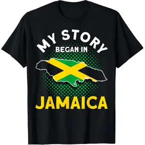 Graphic T-shirtJamaican Moms Jamaica Lovers My Story Began In Jamaica Pride T-Shirt| jamaica pride tee, moms graphic shirt, casual cotton top, unisex streetwear, caribbean culture t-shirt, viral TikTok trend