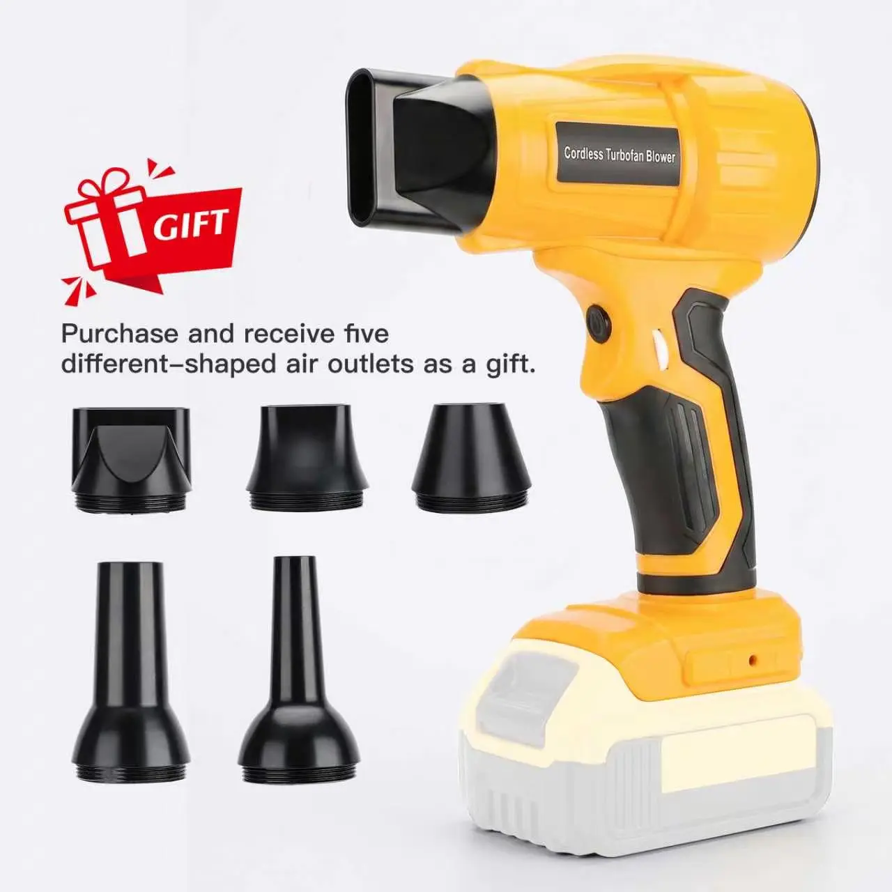 20V Max Battery-Compatible Cordless Turbofan Blower, Brushless Motor 96000 RPM Air Blower with ABS Housing, 40m/s Handheld Tool with 5 Nozzles, Ergo Grip for Indoor/Outdoor Dust Removal (Battery Not Included)