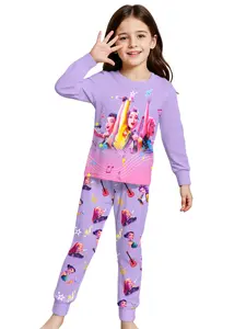 Kids K-Pop Idol Print Pajama Set, Cartoon Print Pajama, Starry Note Pattern Sleepwear, Casual Loose Fit, All Seasons, Holiday Gift Idea