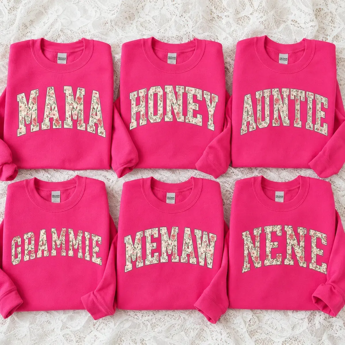 Personalized Floral Family Sweatshirt, Mama Honey Auntie Grammie Memaw Nene Crewneck, Custom Grandma Sweatshirt, Mother's Day Gift, Gildan Unisex Pullover, Soft Cozy Family Apparel - TrendWear USA