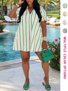 Women's Striped Shirt Dress, Comfortable Summer Essential, Casual Vacation Style, Ladies' Leisure Wear, Perfect for Travel