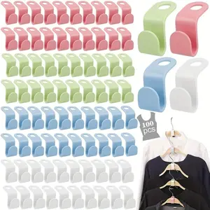 Hanger Connector Hooks for Clothes Storage, Space Saving Organizer, Space Saver Hangers,Hangers Accessory Light Hanging Plastic Green Randomly in multiple colors