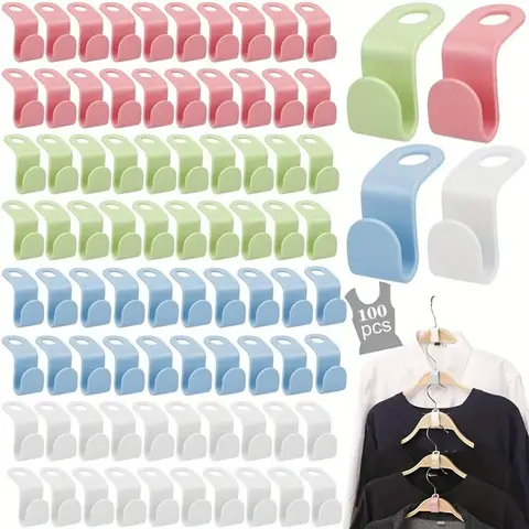 ABS Plastic Clothes Hanger Connector Hooks - Adjustable Hook Links for Colored Plastic Hangers & Pegs, Durable Closet Organization Accessory for Bedroom/Balcony Small Space Saving, Compact Box Multiple Packs