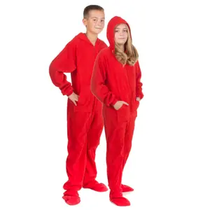 Hoodie Footie Red Fleece Onesie Pajamas for Boys & Girls Kangaroo Pockets Breathable