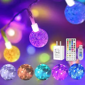 Color Changing Indoor String Light USB Plug, 16.5ft 50 LEDs Crystal Globe Fairy Lights with Remote Timer Ambient Lighting for Girls Bedroom Home Xmas Halloween Party Decor (24 Colors+Warm White)