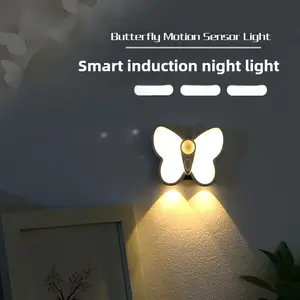 Mini Cute Butterfly Rechargeable Motion Sensor LED Night Light, Wall-Mounted Dimmable Design, Bedroom and Hallway Lighting