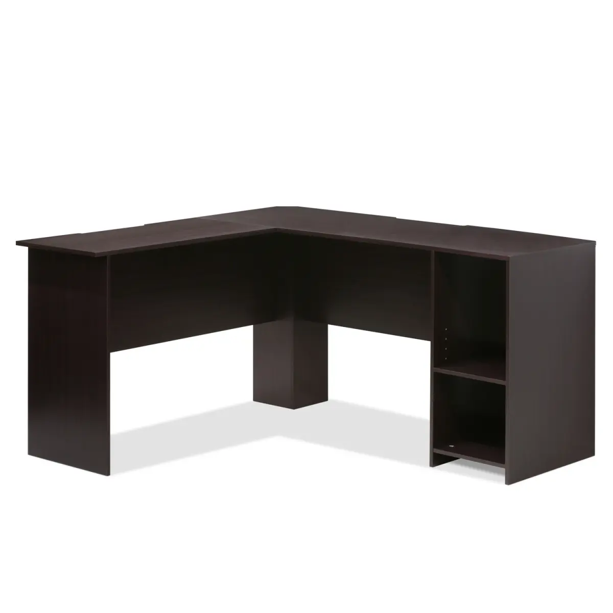Furinno 16084EX Indo L-Shaped Corner Computer Desk with Bookshelves, Espresso Finish, Commercial-Home Use Home Office Desk, Office Furniture Set for WFH Setup, Corner Desks